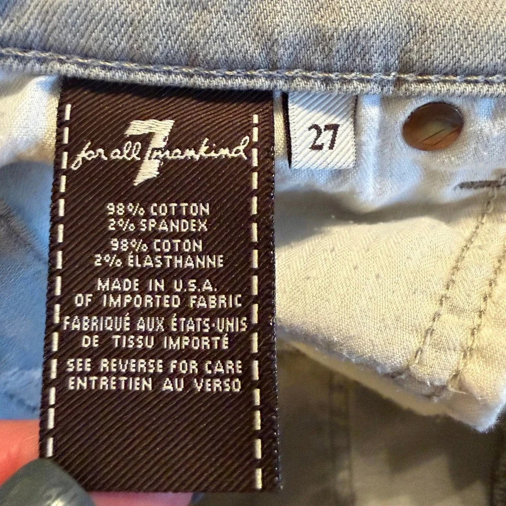 7 For All Mankind Tan Distressed Denim Shorts Button Fly Low Rise Size 27 Gray